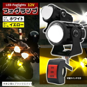 バイク フォグランプ LED 2個/スイッチ付き 小型 防水 ホワイト イエロー ハイ/ロー切替 (本体2個+ブラックスイッチB, Small)