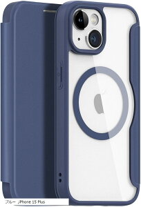iPhone ケース 手帳型 ワイヤレス充電対応 薄型 PUレザー 背面 クリア カード入れ(ブルー, iPhone 15 Plus)