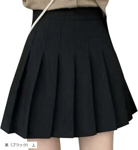 プリーツスカート ミニ インナー付き 制服 学生服 コスプレ 小学生 L 黒 ブラック (黒(ブラック), L)