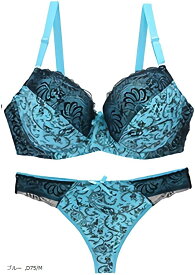 ブラジャー ショーツ セット セクシー ランジェリー D75/M ブルー (ブルー, D75/M)