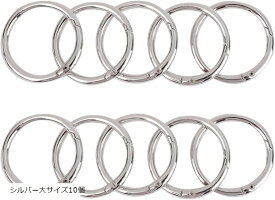 カラビナ 丸型 キーリング キーホルダー シルバー大サイズ10個 (シルバー大サイズ10個, 直径39.5cm)