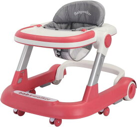手押し車 歩行器 2in1 赤ちゃん 折りたたみ 高さ調整可能 食事用プレート付き 横転防止 6～18か月( ピンク)