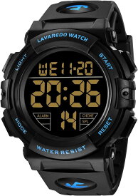 腕時計 メンズ デジタル 50メートル防水 日付 曜日 アラーム LED表示 多機能付き 防水腕時計 取扱説明書付き( 21-ブルー-ゴールド)