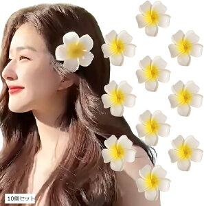 プルメリア 造花 ヘアクリップ フラダンス 髪飾り イベント 発表会 ウクレレ ピアノ 結婚式(As Shown, 10個セット)