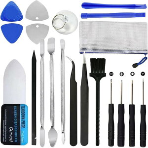 携帯修理ツール 分解 交換用 工具 携帯電話修理ツール 20点セット 金属 スパッジャー バッテリー交換キット スマホ修理ツール ドライバー ピンセット 吸盤付き Android タブレット ノートパソ