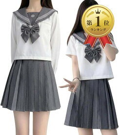 【楽天ランキング1位入賞】セーラー服 JK コスチューム 制服 コスプレ 3点セット 半袖、M (半袖, M)