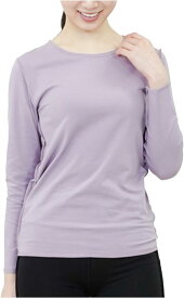 インナーシャツ レディース 長袖 丸首 トップス クルーネック 肌着 無地 敏感肌 保湿 乾燥肌 RG03-Purple-M( パープル, M)