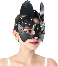 レザーマスク ウサギ お面 ハーフマスク セクシー 仮面 動物マスク 仮装 ウサギの耳 パーティー フリーサイズ 合皮マスク パンク( ショート耳)