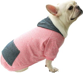 ツートンカラー パーカー 犬服ブランド おしゃれ 帽子付 散歩用 犬の服 デニム 小型犬 中型犬 大型犬( ピンク (桃色), 3L)