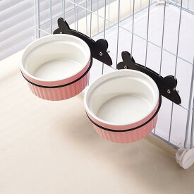 ペット食器 餌皿 フードボウル 犬 猫 給餌器 給水器 ケージに取付けるタイプ 固定( ピンク)