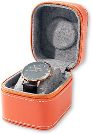 腕時計 ケース 四角 1本 収納 ウォッチ ボックス レザー 携帯 旅行 出張 持ち運び 保護 化粧箱( オレンジ)