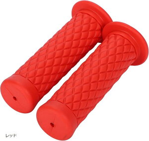 互換品nakira バイク グリップ 原付 ハンドル 22.2mm 非貫通 ラバーC型 レッド (レッド, φ22.2mm)