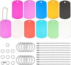 盾形キーホルダーパーツセット 20枚カラフルアルミ札 10色 ボールチェーン リングパーツ (盾形, 50x29x1mm、穴径-3.5mm)