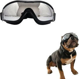 犬用ゴーグル 小型犬 中型犬用 UVカット 風防 防塵 ドライブ 散歩用 ドッグサングラス 風砂よけ 旅行 お出かけ アウトドア (ブラック, L)