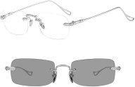 ブルーライトカット メガネ 調光 変色 リムレスメガネ パソコン用 ビジネス 2Way仕様 軽量 UV90％以上 si…