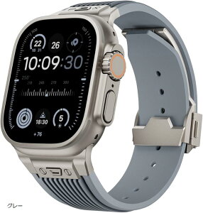 Apple watch バンド Ultra 3 2 1 対応 49mm Series 10 8 7 6 5 46mm 45mm 44mm おしゃれ アップルウォッチ シリコン ステンレス ウルトラバンド スポーツ メンズ(グレー)