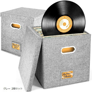 レコード専用 レコードケース レコードボックス 収納 蓋付き 収納box (グレー 2個セット, 外寸35x35x35cm)