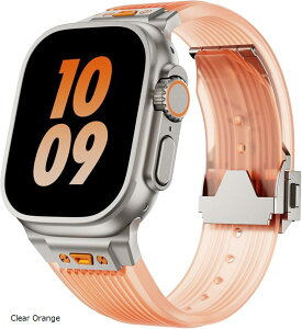 Apple watch �o���h Ultra 3 2 1 �Ή� 49mm Series 10 8 7 6 5 46mm 45mm 44mm ������� �A�b�v���E�H�b�` �V���R�� �X�e�����X �E���g���o���h �X�|�[�c (Clear Orange)