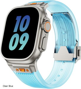 Apple watch �o���h Ultra 3 2 1 �Ή� 49mm Series 10 8 7 6 5 46mm 45mm 44mm ������� �A�b�v���E�H�b�` �V���R�� �X�e�����X �E���g���o���h �X�|�[�c(Clear Blue)