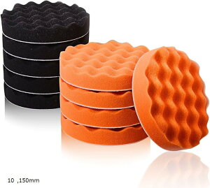 150mm 10個セット 愛車を傷つけない サイズ多種類有り ソフト バフ スポンジ 電動ポリッシャー 洗車 ワックスがけ 研磨 コンパウンド 波型 赤5&黒5セット(150mm)