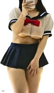 セーラー服 コスプレ 大きいサイズ シースルー 透け コスチューム ハロウィン 仮装 衣装 (XXL)