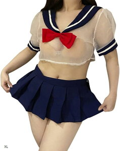 セーラー服 コスプレ 大きいサイズ シースルー 透け コスチューム ハロウィン 仮装 衣装 (XL)