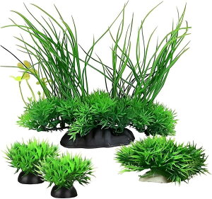 アクアリウム 人工水草 オーナメント 水槽 隠れ家 フェイク 装飾 金魚 熱帯魚 3種4個セット (グリーン, Medium)
