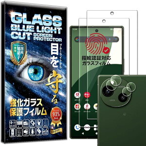 指紋認証対応RISE 2枚+2枚 フィルム AQUOS R9 SH-51E 用 ガラスフィルム ブルーライトカット カメラフィルム レンズフィルム レンズ保護ガラス レンズカバー 保護フィルム 強化 高透過 高光沢 日