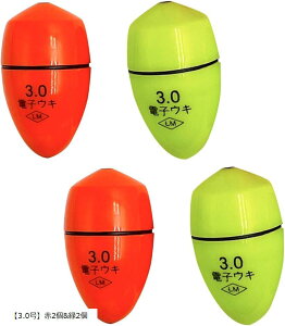 4個セット LED 電気ウキ フカセウキ 電子 海 夜 釣り 飛ばし 光る 防水 ケミカルライト トップ 円錐 レッド&グリーン各2個 3.0号 (「3.0号」赤2個&緑2個)