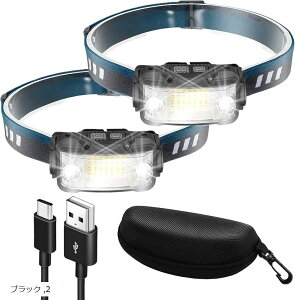 �Z���J�m �w�b�h���C�g USB�[�d�� �l�b�N���C�g 17���ԓ_�� �P�[�X�t�� ���P�x ���L�p �y�� ���^ �Z���T�[���� LED �h�� �h�� �L�����v �o�R �n�C�L���O �ނ� 2�Z�b�g ���F (�u���b�N)