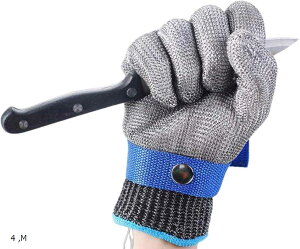 防刃手袋 作業用 ステンレスワイヤ 保護 耐切創 防災 災害 アウトドア 現場 e580 4枚セット(グレー, M)