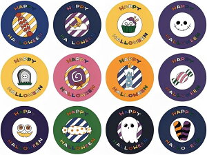 かわいい 12種類 ハロウィン シール 直径 3.7cm 10シート 120枚入り ギフトラッピング ごほうびシール E1021(ホワイト)