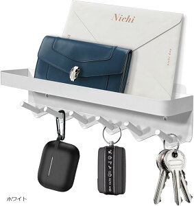 キーフック 壁掛けフック キーハンガ 6連 壁掛け式 賃貸 鍵置き メールオーガナイザー 粘着 高耐荷重 6つのフック 玄関 浴室 台所 (ホワイト)