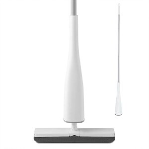 吸水モップ スポンジモップ フロアモップ フローリング フロアワイパー フラットモップ 掃除用品 絞り器付き 掃除ブラシ付き 水切りワイパー付き(ホワイト, Medium)