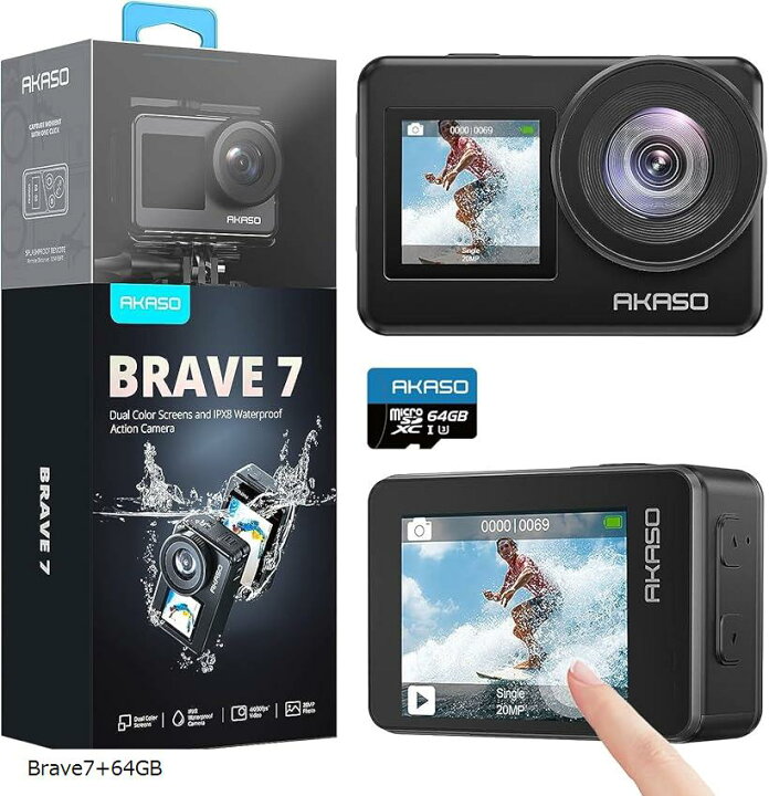 楽天市場】アクションカメラ Brave7 4K 64GB ウェアラブルカメラ IPX8 