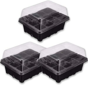種まきポット 12穴 3セット 花 苗 ハーブ 植木鉢 おしゃれ 園芸用品(ブラック)