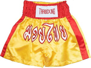 ムエタイパンツ キックボクシング トレーニング ジム 部屋着 男女兼用 サテン M イエロー/レッド