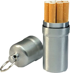 シガレットケース タバコ10本収納 携帯灰皿 防水 キーホルダー 合金 アウトドア 耐湿防圧 シルバー (シルバー)