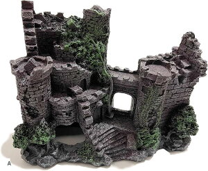 古城 水槽 オブジェ 隠れ家 飾り 置物 アクアリウム オーナメント 装飾 黒 樹脂 飼育 金魚 熱帯魚 砂利 インテリア SN-301-SO (ブラックA)