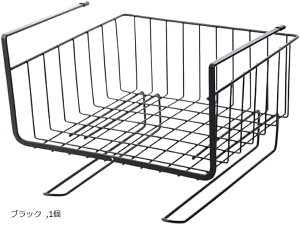 吊り下げ収納 戸棚下 2段吊り下げラック キッチン下収納 ハンギングバスケット 折りたたみ式 28x26x20cm(ブラック, 1個)