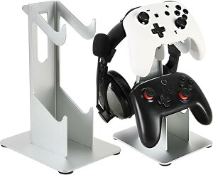 コントローラースタンド 2層 ヘッドホンスタンド 収納 ゲームコントローラースタンド 卓上置き式 滑り止め PS5 PS4 Switch対応 シルバー
