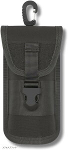 メガネケース セミハード カラビナ付き サングラス ポーチ ミリタリー サバゲー モールシステム 眼鏡 軽量 耐衝撃 携帯用 1個 (ステルスブラック)