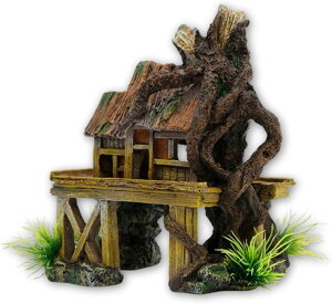 【楽天ランキング1位入賞】ウーパールーパー 隠れ家 水槽 オブジェ アクアリウム 飾り レイアウト 置物 魚(ブラウン, 中)