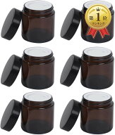 【楽天ランキング1位入賞】クリーム容器 遮光瓶 ガラス 詰替え 6個 セット ブラウン 100g (ブラウン, 100g)