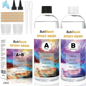 エポキシ樹脂 二液性レジン液 体積比1:1 大容量エポキシレジン液 ハードタイプ 操作簡単 レジンアートレジンアクセサリー ハンドメイド DIY 手芸用品 (クリア, 16 OZ)