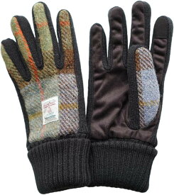ハリスツイード Harris Tweed レディース手袋 ぬくぬく 裏ボアつき ニットカウス フェイクスエード マチニット 五本指手袋 タッチパネル対応 ケース付 (ニット マチ( ブラウンチェック ), 21－22cm)