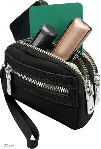 【楽天ランキング1位入賞】印鑑ケース はんこポーチ ハンコ 多機能 一括収納 コンパクト 持ち運び ファスナー 仕切り 本革 本格 ブラック (ブラック)