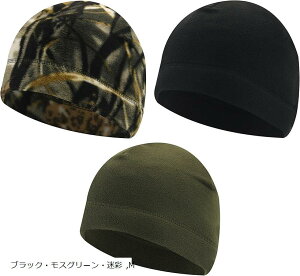 L CLOVER 防寒 帽子 3色セット キャップ インナーキャップ サイクルキャップ フリース バイク 自転車 ランニング ブラック・モスグリーン・迷彩 (ブラック・モスグリーン・迷彩, M)