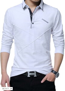 ポロシャツ メンズ 長袖 襟付き トップス おしゃれ 大人 無地 ビジネス カジュアル ゴルフウェア 大きいサイズ 着心地 快適(ホワイト, M)