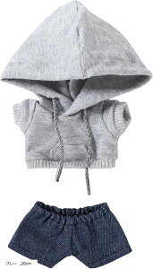 ぬい服-ぬいぐるみ-服-20cm パーカー-デニムパンツ-人形 グレー (グレー, 20cm)